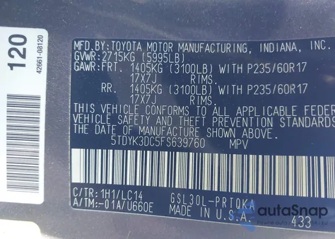 2015 Toyota Sienna Xle Premium 8 Passenger z USA, uszkodzony, nr VIN 5TDYK3DC5FS639760